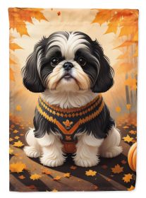 Shih Tzu Fall House Flag Large Porch Sleeve Pole Decorative Outside Yard Banner Artwork Wall Hanging, Polyester, House Size, Multicolor