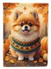 Pomeranian Fall House Flag Large Porch Sleeve Pole Decorative Outside Yard Banner Artwork Wall Hanging, Polyester, House Size, Multicolor