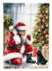Black Pug and Santa Claus Garden Flag Mailbox Flag Decorative Yard Flag Banner Outside Patio Artwork Yard Flower Beds, Garden Size, Multicolor