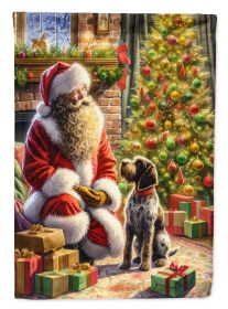 Wirehaired Pointing Griffon and Santa Claus Garden Flag Mailbox Flag Decorative Yard Flag Banner Outside Patio Artwork Yard Flower Beds, Garden Size