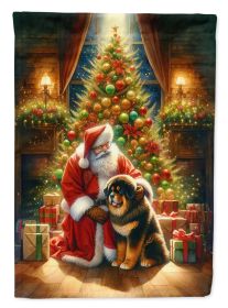 Tibetan Mastiff and Santa Claus Garden Flag Mailbox Flag Decorative Yard Flag Banner Outside Patio Artwork Yard Flower Beds, Garden Size, Multicolor