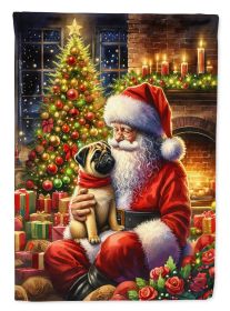 Fawn Pug and Santa Claus Garden Flag Mailbox Flag Decorative Yard Flag Banner Outside Patio Artwork Yard Flower Beds, Garden Size, Multicolor