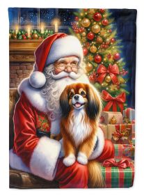 Tibetan Spaniel and Santa Claus Garden Flag Mailbox Flag Decorative Yard Flag Banner Outside Patio Artwork Yard Flower Beds, Garden Size, Multicolor