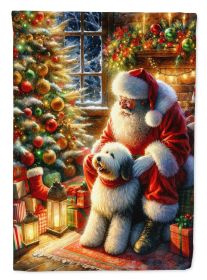 Old English Sheepdog and Santa Claus Garden Flag Mailbox Flag Decorative Yard Flag Banner Outside Patio Artwork Yard Flower Beds, Garden Size