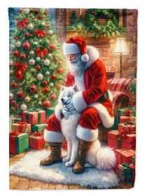 Samoyed and Santa Claus Garden Flag Mailbox Flag Decorative Yard Flag Banner Outside Patio Artwork Yard Flower Beds, Garden Size, Multicolor