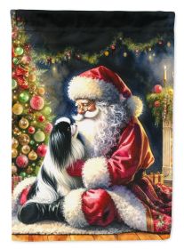 Japanese Chin and Santa Claus Garden Flag Mailbox Flag Decorative Yard Flag Banner Outside Patio Artwork Yard Flower Beds, Garden Size, Multicolor
