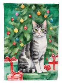 American Wirehair Cat By the Christmas Tree Garden Flag Mailbox Flag Decorative Yard Flag Banner Outside Patio Artwork Yard Flower Beds, Garden Size