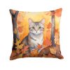 European Shorthair Cat in Fall Leaves Throw Pillow Machine Washable, Indoor Outdoor Decorative Pillow for Couch, Bed or Patio, 18Hx18W