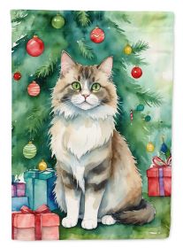 Ragamuffin Cat By the Christmas Tree Garden Flag Mailbox Flag Decorative Yard Flag Banner Outside Patio Artwork Yard Flower Beds, Garden Size