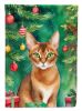 Abyssinian Cat By the Christmas Tree House Flag Large Porch Sleeve Pole Decorative Outside Yard Banner Artwork Wall Hanging, Polyester, House Size