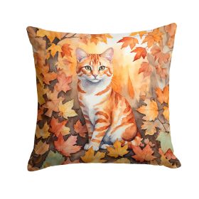 Cheetoh Cat in Fall Leaves Throw Pillow Machine Washable, Indoor Outdoor Decorative Pillow for Couch, Bed or Patio, 18Hx18W