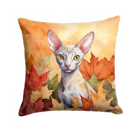 Cornish Rex Cat in Fall Leaves Throw Pillow Machine Washable, Indoor Outdoor Decorative Pillow for Couch, Bed or Patio, 18Hx18W