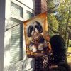 Shih Tzu Fall House Flag Large Porch Sleeve Pole Decorative Outside Yard Banner Artwork Wall Hanging, Polyester, House Size, Multicolor
