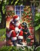 Rottweiler and Santa Claus Garden Flag Mailbox Flag Decorative Yard Flag Banner Outside Patio Artwork Yard Flower Beds, Garden Size, Multicolor