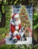 Boston Terrier and Santa Claus Garden Flag Mailbox Flag Decorative Yard Flag Banner Outside Patio Artwork Yard Flower Beds, Garden Size, Multicolor