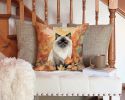Himalayan Cat in Fall Leaves Throw Pillow Machine Washable, Indoor Outdoor Decorative Pillow for Couch, Bed or Patio, 14Hx14W