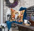 American Polydactyl Cat in Fall Leaves Throw Pillow Machine Washable, Indoor Outdoor Decorative Pillow for Couch, Bed or Patio, 18Hx18W