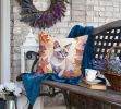 Thai Lilac Cat in Fall Leaves Throw Pillow Machine Washable, Indoor Outdoor Decorative Pillow for Couch, Bed or Patio, 18Hx18W