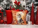 Oriental Longhair Cat in Fall Leaves Throw Pillow Machine Washable, Indoor Outdoor Decorative Pillow for Couch, Bed or Patio, 14Hx14W