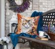 American Curl Cat in Fall Leaves Throw Pillow Machine Washable, Indoor Outdoor Decorative Pillow for Couch, Bed or Patio, 18Hx18W