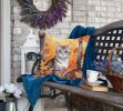 European Shorthair Cat in Fall Leaves Throw Pillow Machine Washable, Indoor Outdoor Decorative Pillow for Couch, Bed or Patio, 18Hx18W