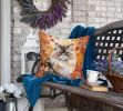 Persian Cat in Fall Leaves Throw Pillow Machine Washable, Indoor Outdoor Decorative Pillow for Couch, Bed or Patio, 18Hx18W