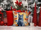 Chartreux Cat in Fall Leaves Throw Pillow Machine Washable, Indoor Outdoor Decorative Pillow for Couch, Bed or Patio, 14Hx14W