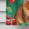 Abyssinian Cat By the Christmas Tree House Flag Large Porch Sleeve Pole Decorative Outside Yard Banner Artwork Wall Hanging, Polyester, House Size