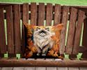 Colorpoint Longhair Cat in Fall Leaves Throw Pillow Machine Washable, Indoor Outdoor Decorative Pillow for Couch, Bed or Patio, 14Hx14W